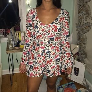 bell sleeve floral romper